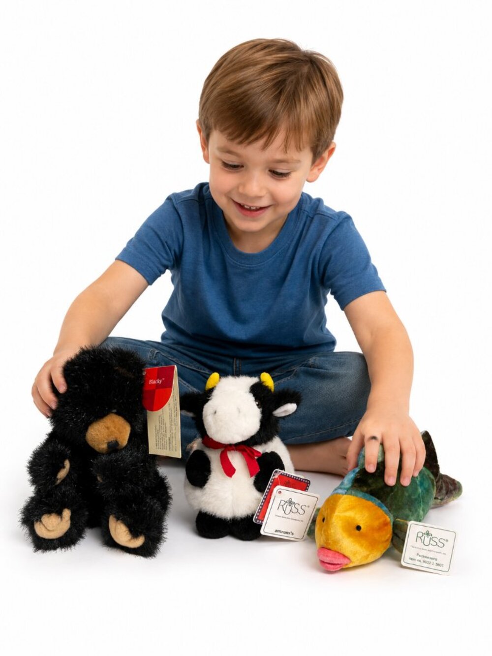 Russ Berrie Black Bear Wishlings Puckers Palm Pets Clover Cow Plush Lot Vintage